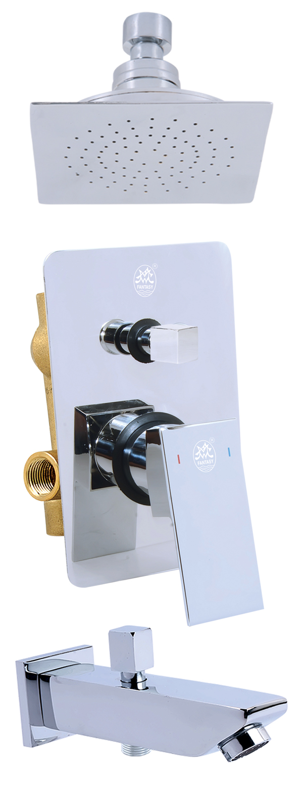 Single Lever Conceal Shower Mixer with Spout and Ceiling Shower (Square)
